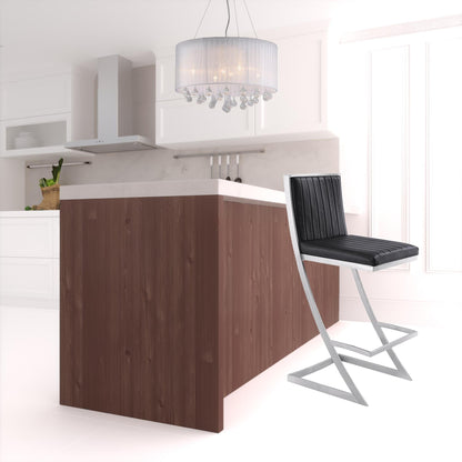 43" Vintage Gray Faux Leather And Iron Bar Height Chair