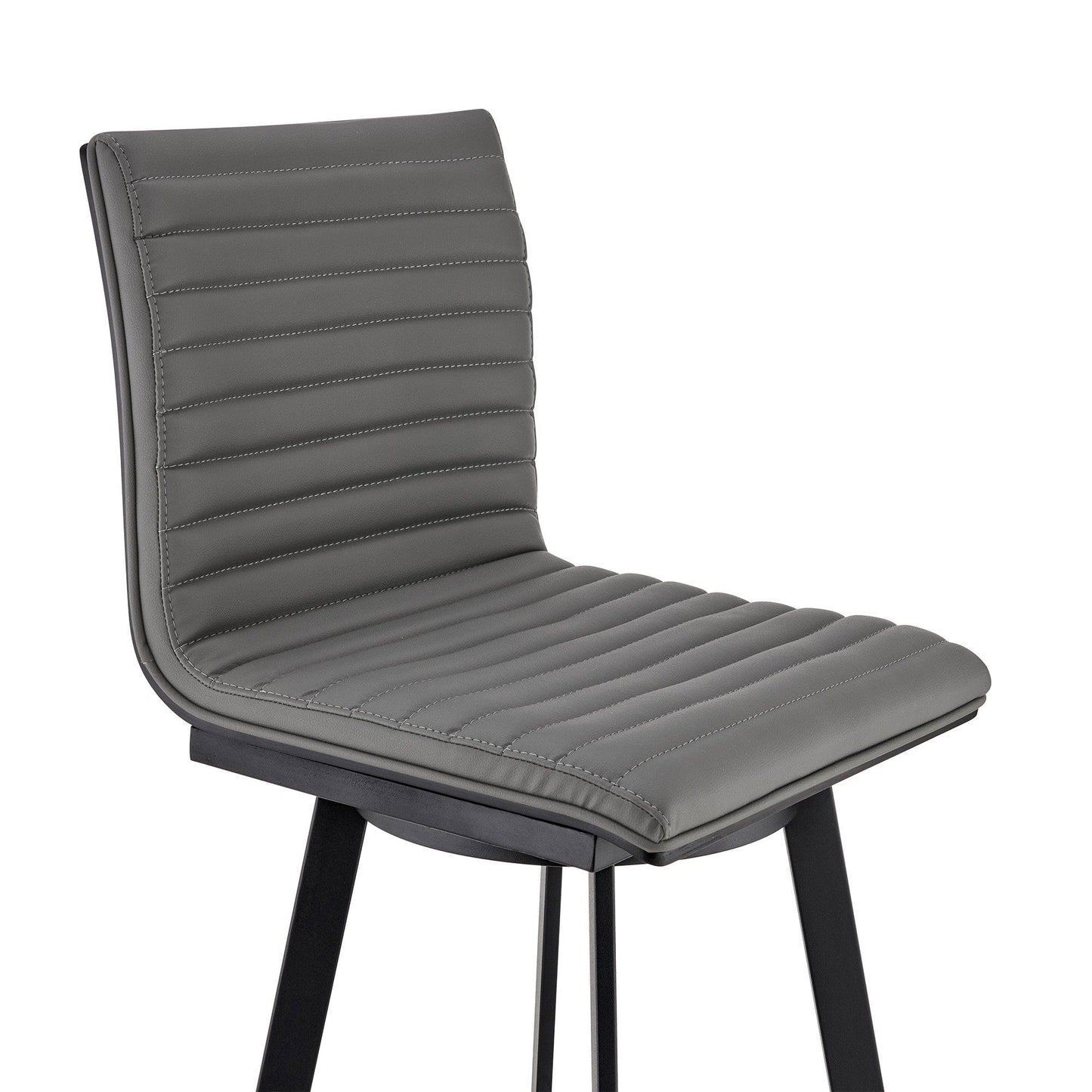 39" Gray Faux Leather And Iron Swivel Counter Height Bar Chair