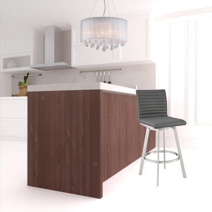 39" Gray Faux Leather And Iron Swivel Counter Height Bar Chair