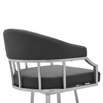 36" Gray Faux Leather And Iron Swivel Low Back Counter Height Bar Chair