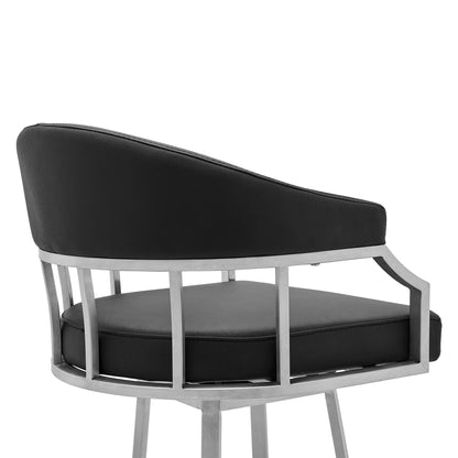 36" Black Faux Leather And Iron Swivel Low Back Counter Height Bar Chair