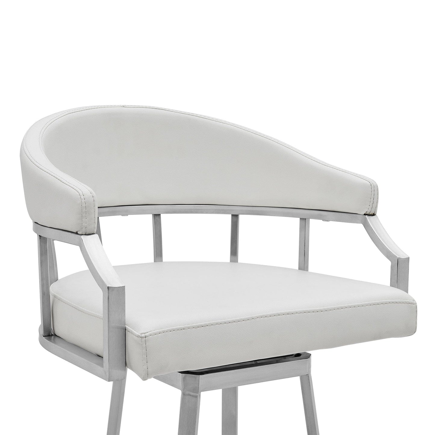 36" White Faux Leather And Iron Swivel Low Back Counter Height Bar Chair