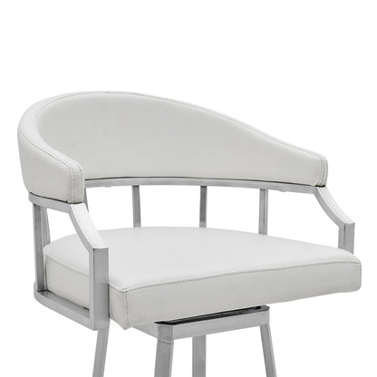 36" White Faux Leather And Iron Swivel Low Back Counter Height Bar Chair