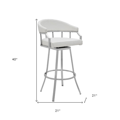 40" White Faux Leather And Iron Swivel Low Back Bar Height Chair