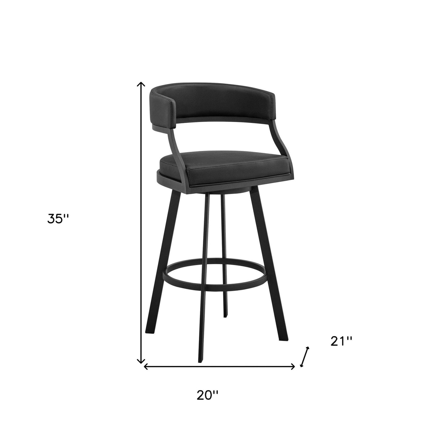 35" Black Faux Leather And Iron Swivel Low Back Counter Height Bar Chair