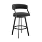 35" Black Faux Leather And Iron Swivel Low Back Counter Height Bar Chair