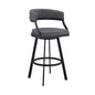 39" Grey Faux Leather And Iron Swivel Low Back Bar Height Chair
