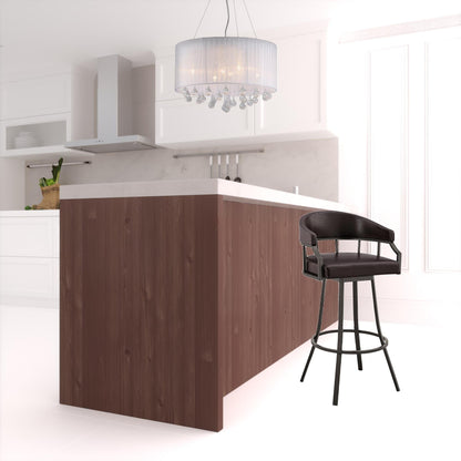 36" Brown Faux Leather And Iron Swivel Low Back Counter Height Bar Chair