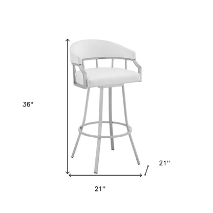 36" White Faux Leather And Iron Swivel Low Back Counter Height Bar Chair