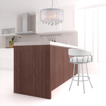 36" White Faux Leather And Iron Swivel Low Back Counter Height Bar Chair