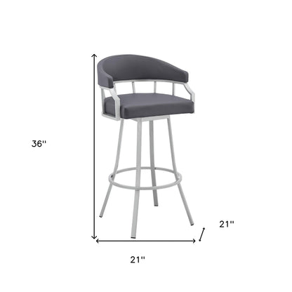 36" Slate Grey Faux Leather And Iron Swivel Low Back Counter Height Bar Chair