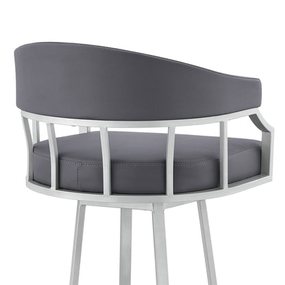 36" Slate Grey Faux Leather And Iron Swivel Low Back Counter Height Bar Chair