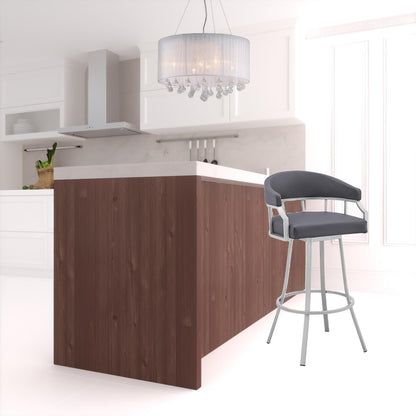 40" Slate Grey Faux Leather And Iron Swivel Low Back Bar Height Chair