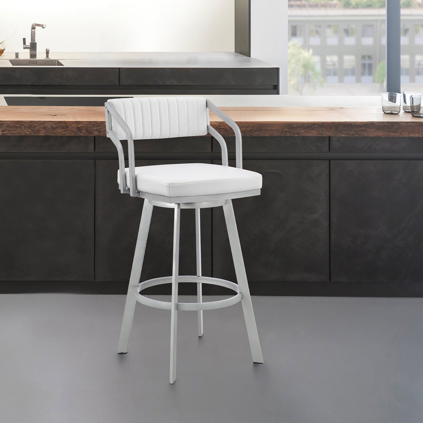 26" Timeless White Faux  Leather Bar Stool