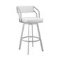 30" Timeless White Faux Leather Silver Finish Swivel Bar Stool