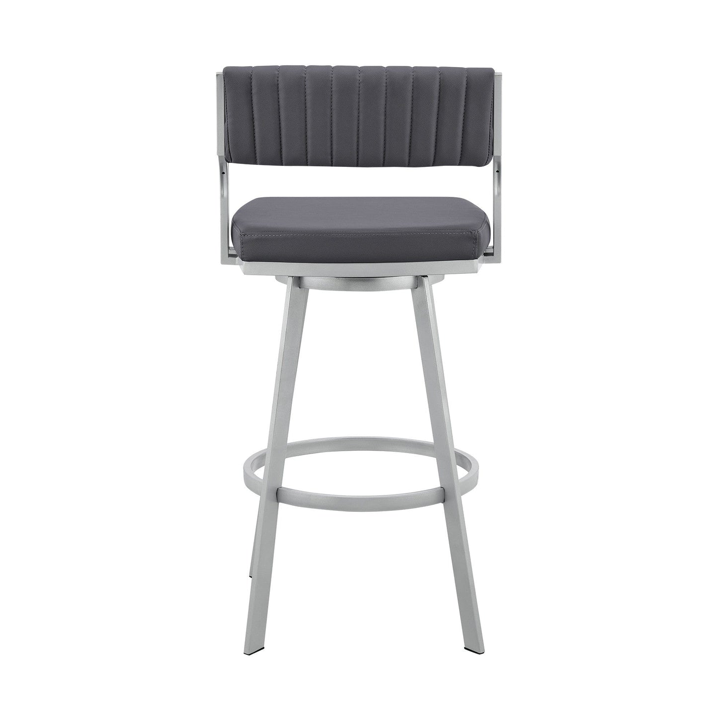 26" Timeless Slate Grey Faux Leather Silver Finish Swivel Bar Stool