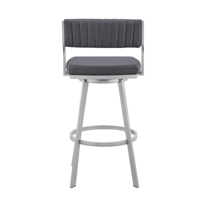 26" Timeless Slate Grey Faux Leather Silver Finish Swivel Bar Stool
