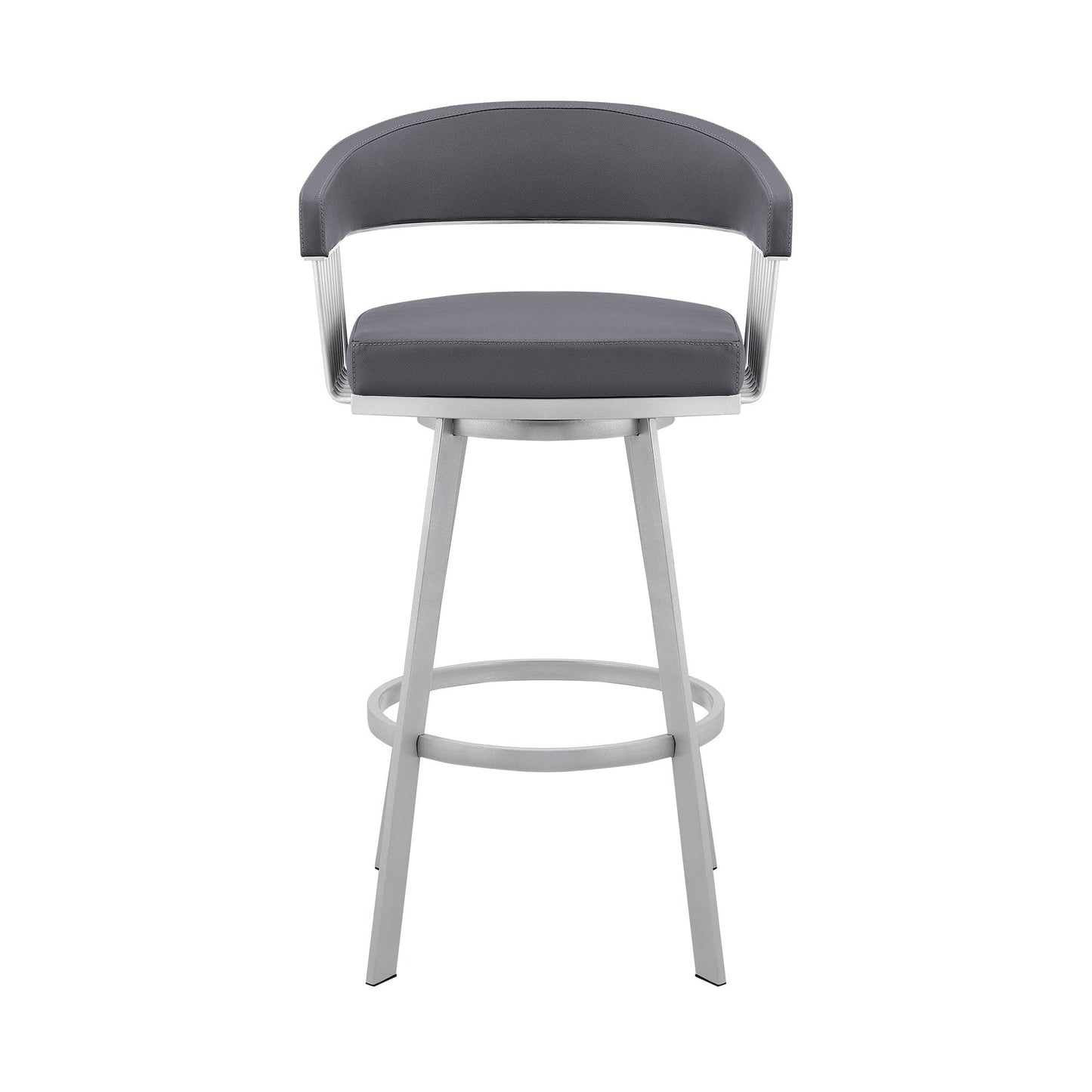 26" Mod Slate Grey Faux Leather Silver Finish Swivel Bar Stool