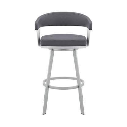 26" Mod Slate Grey Faux Leather Silver Finish Swivel Bar Stool