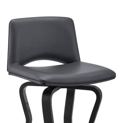 36" Gray Faux Leather And Iron Swivel Low Back Counter Height Bar Chair