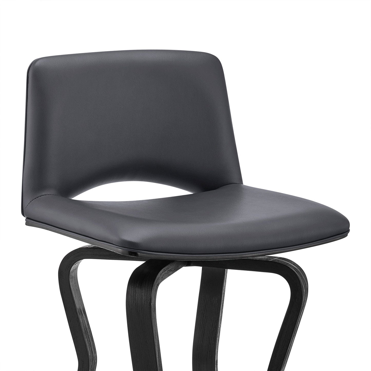 40" Dark Gray Faux Leather And Iron Swivel Low Back Bar Height Chair