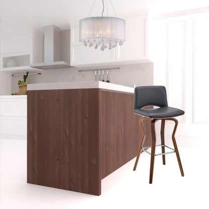 40" Gray Faux Leather And Manufactured Wood Swivel Low Back Bar Height Chair