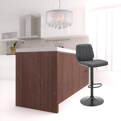 44" Gray Faux Leather And Iron Swivel Adjustable Height Bar Chair