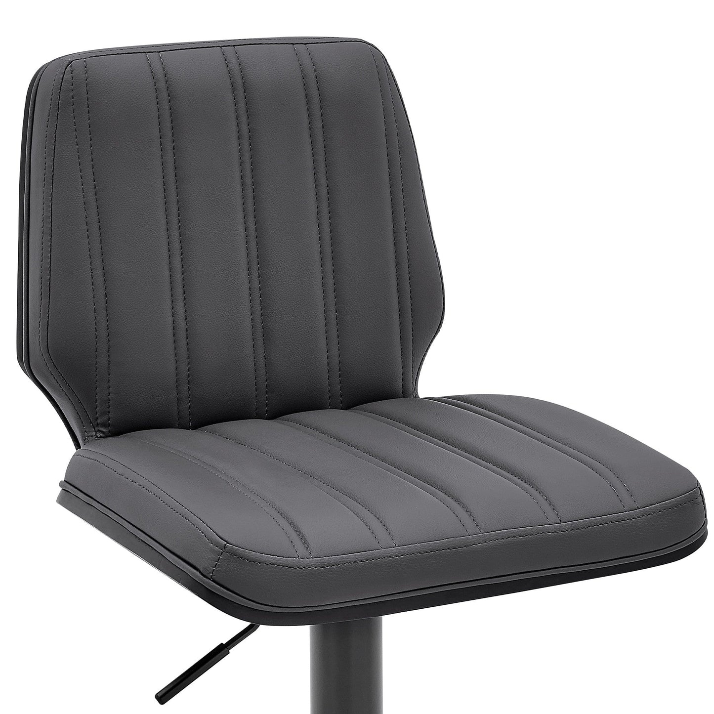 44" Gray Faux Leather And Iron Swivel Adjustable Height Bar Chair