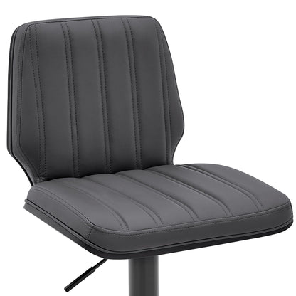 44" Gray Faux Leather And Iron Swivel Adjustable Height Bar Chair