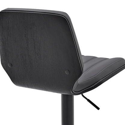 44" Gray Faux Leather And Iron Swivel Adjustable Height Bar Chair