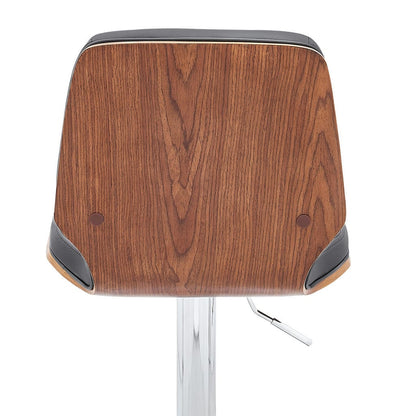 44" Gray Faux Leather And Manufactured Wood Swivel Adjustable Height Bar Chair