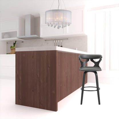 36" Gray Faux Leather And Iron Swivel Counter Height Bar Chair