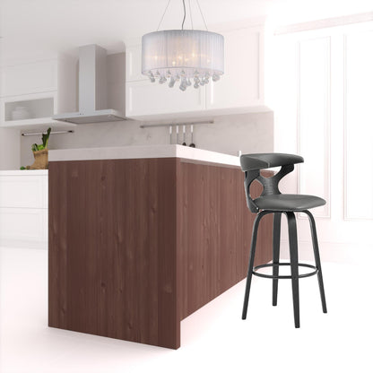 40" Gray Faux Leather And Iron Swivel Bar Height Chair