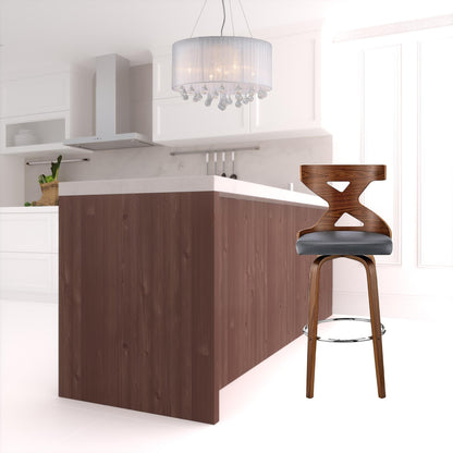 44" Gray Faux Leather And Solid Manufactured Wood Swivel Bar Height Chair