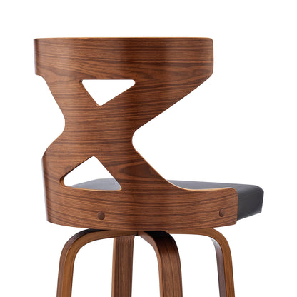 44" Gray Faux Leather And Solid Manufactured Wood Swivel Bar Height Chair