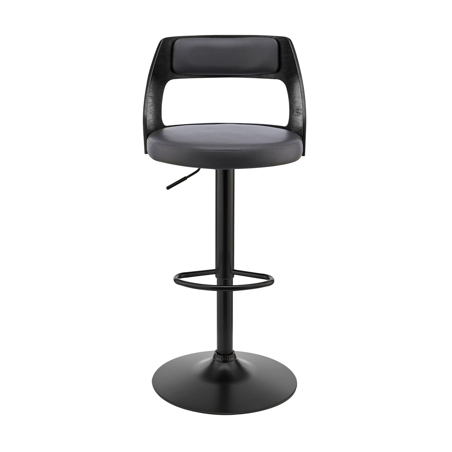 Gray Upholstered Black Base Adjustable Swivel Bar Stool