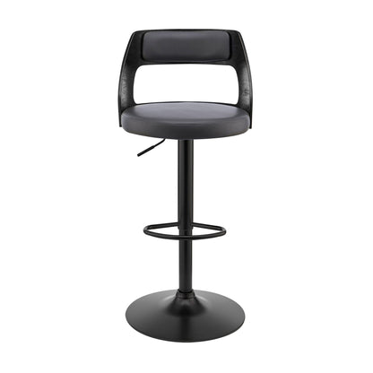 Gray Upholstered Black Base Adjustable Swivel Bar Stool