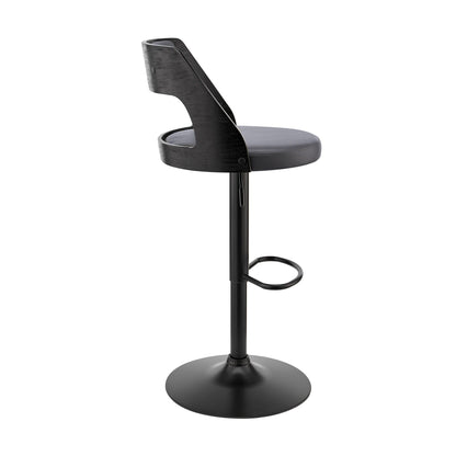 Gray Upholstered Black Base Adjustable Swivel Bar Stool