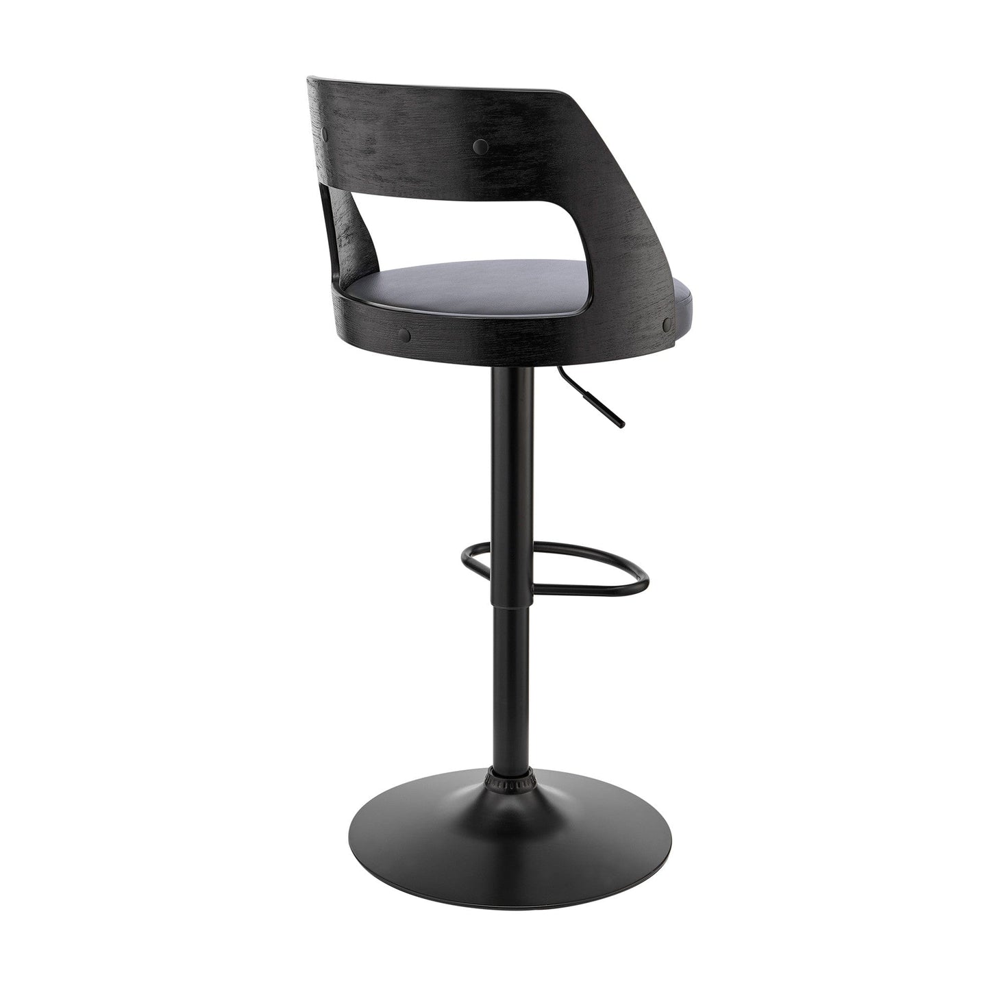Gray Upholstered Black Base Adjustable Swivel Bar Stool