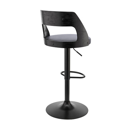 Gray Upholstered Black Base Adjustable Swivel Bar Stool