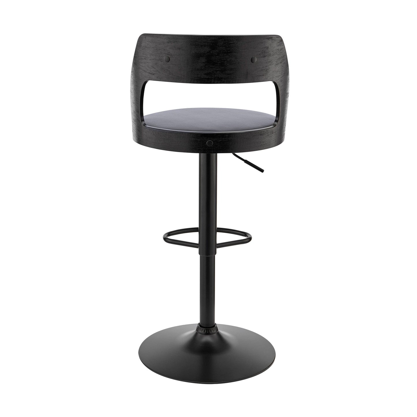 Gray Upholstered Black Base Adjustable Swivel Bar Stool