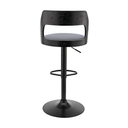 Gray Upholstered Black Base Adjustable Swivel Bar Stool