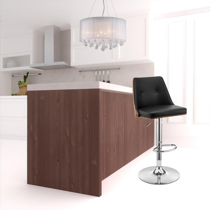 44" Black Faux Leather And Iron Swivel Adjustable Height Bar Chair