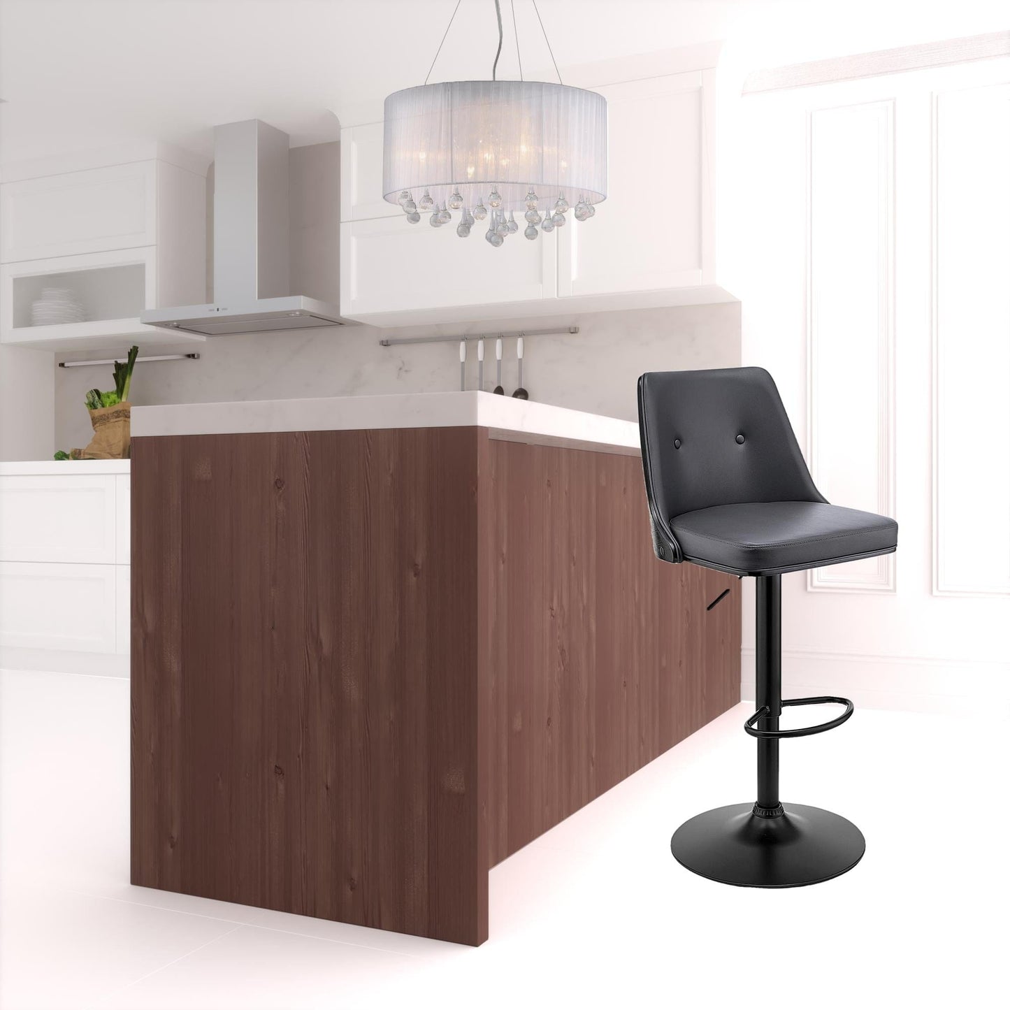 44" Gray Faux Leather And Iron Swivel Adjustable Height Bar Chair