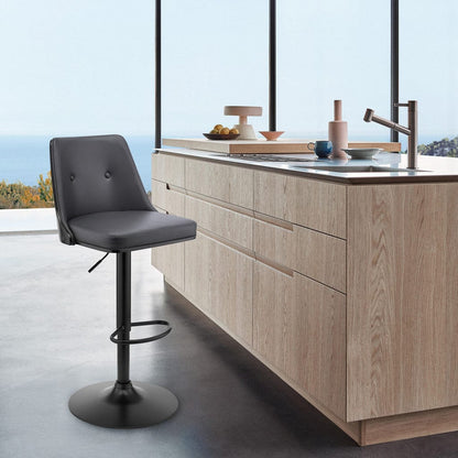 44" Gray Faux Leather And Iron Swivel Adjustable Height Bar Chair