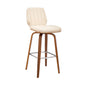 42" Cream Faux Leather And Wood Swivel Bar Height Chair