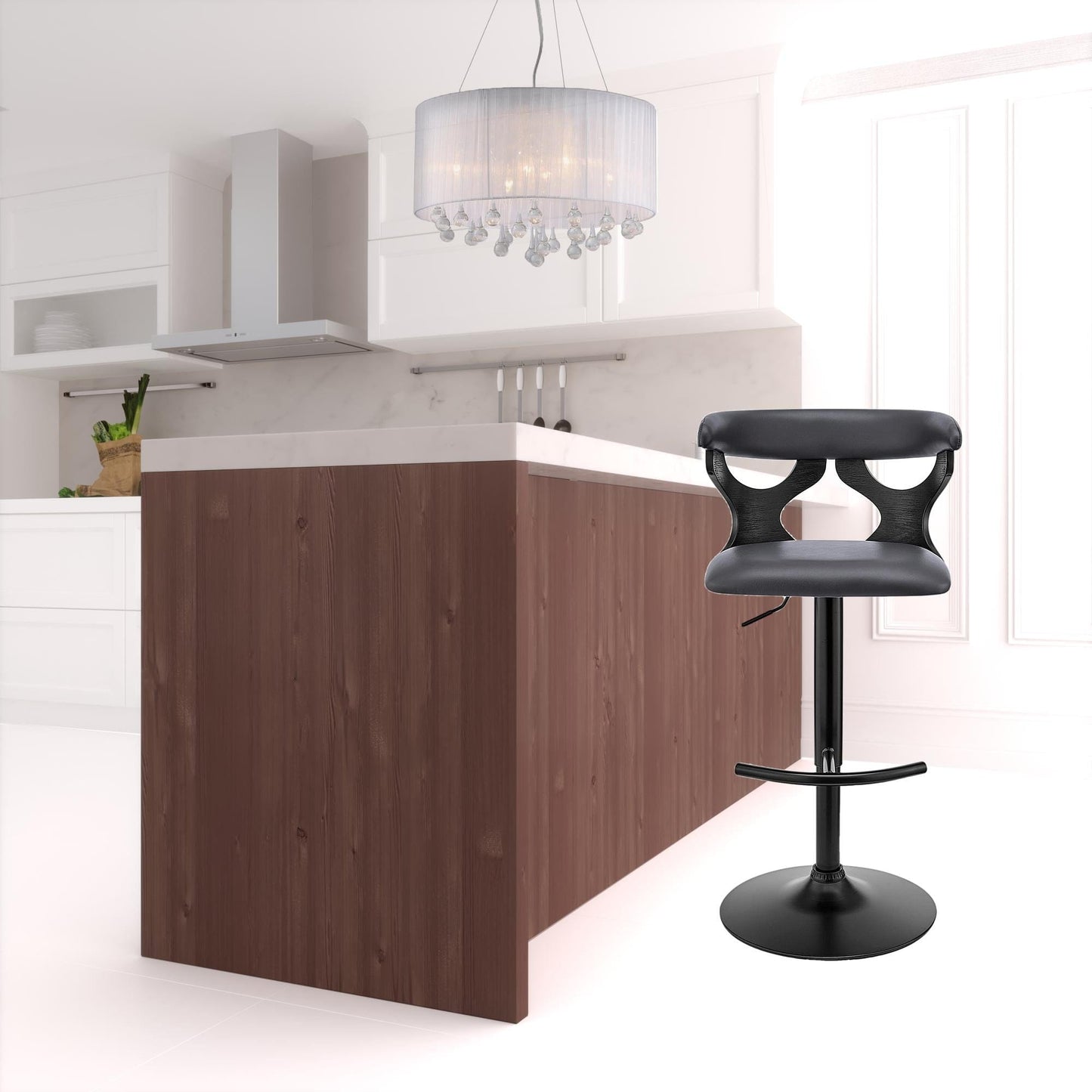 43" Gray Faux Leather And Iron Swivel Adjustable Height Bar Chair