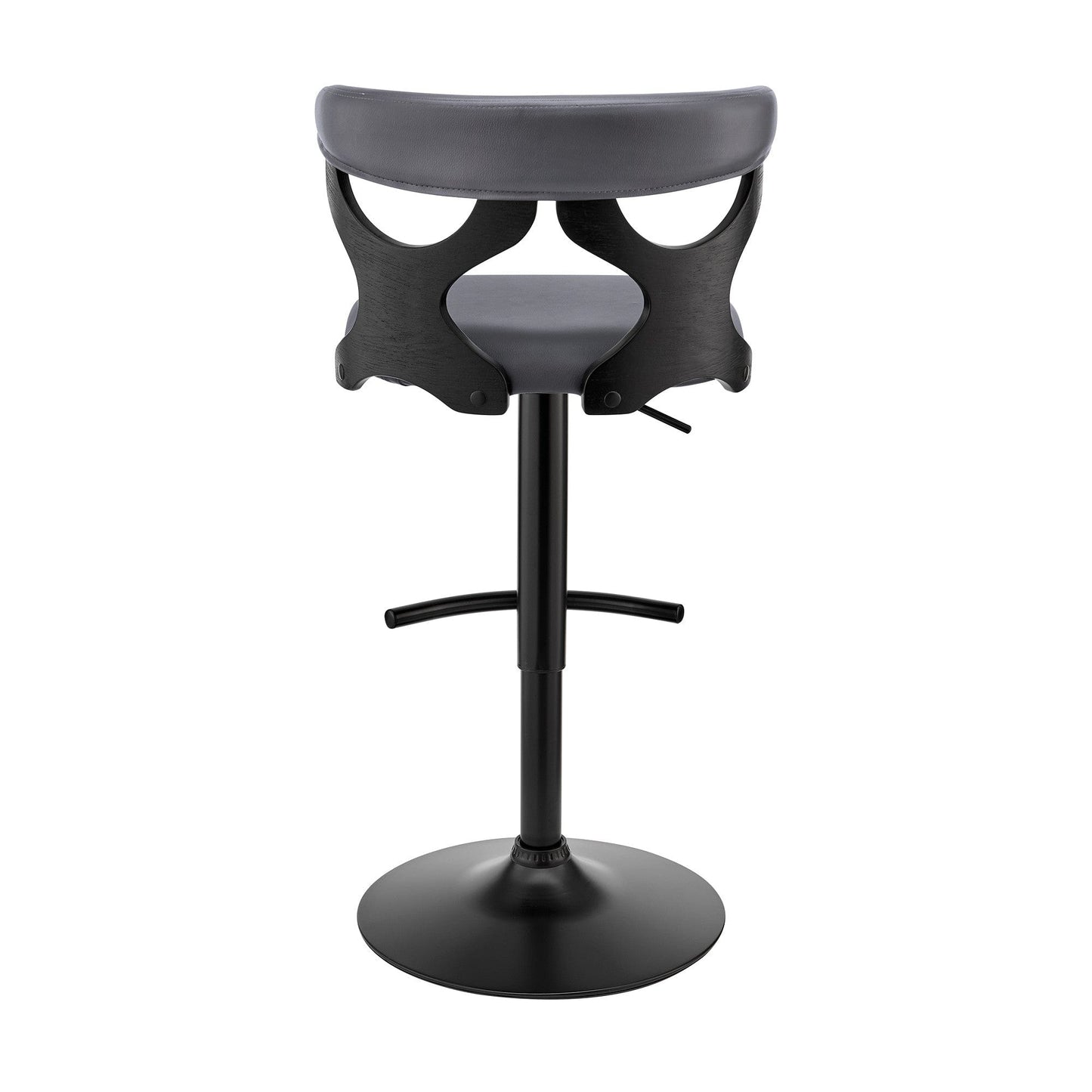 43" Gray Faux Leather And Iron Swivel Adjustable Height Bar Chair