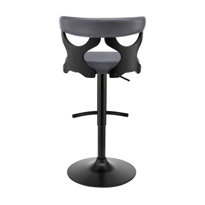 43" Gray Faux Leather And Iron Swivel Adjustable Height Bar Chair