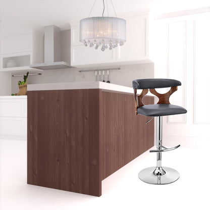 43" Gray Faux Leather And Iron Swivel Adjustable Height Bar Chair